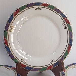 Pier 1 Imports White Gold Scroll Band Porcelain Dessert Salad Plate Set of 4